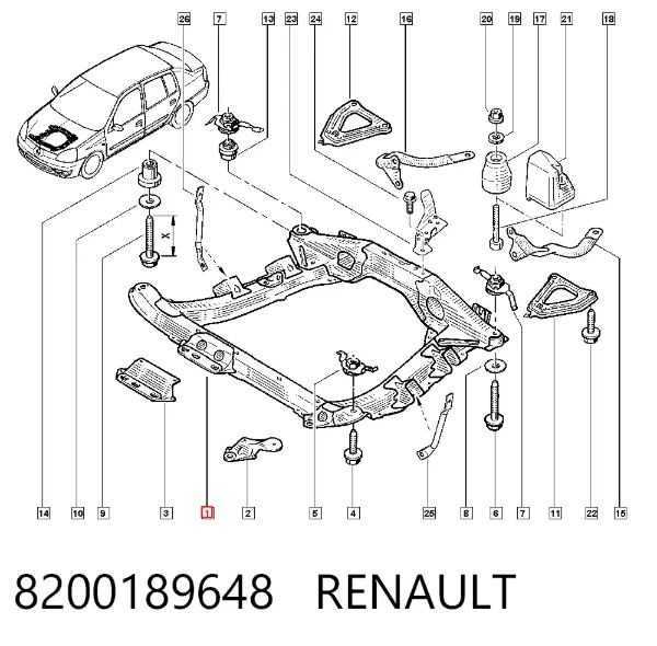 Viga de suspensão dianteira (plataforma veicular) 8200189648 Renault (RVI)