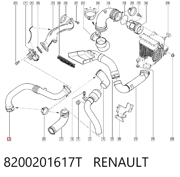 Mangueira (cano derivado) de intercooler 8200201617T Renault (RVI)