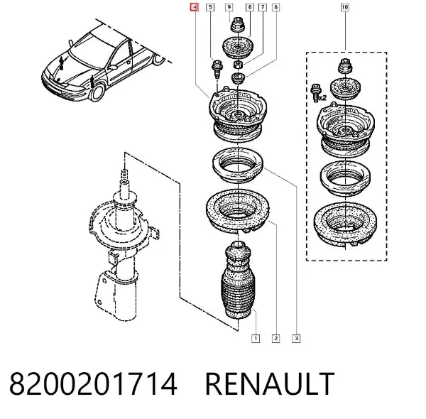 Suporte de amortecedor dianteiro 8200201714 Renault (RVI)