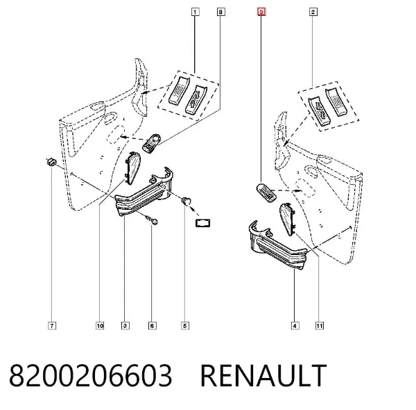 Painel (placa sobreposta) dianteiro direito de bloco de controlo de elevador de vidro 8200206603 Renault (RVI)