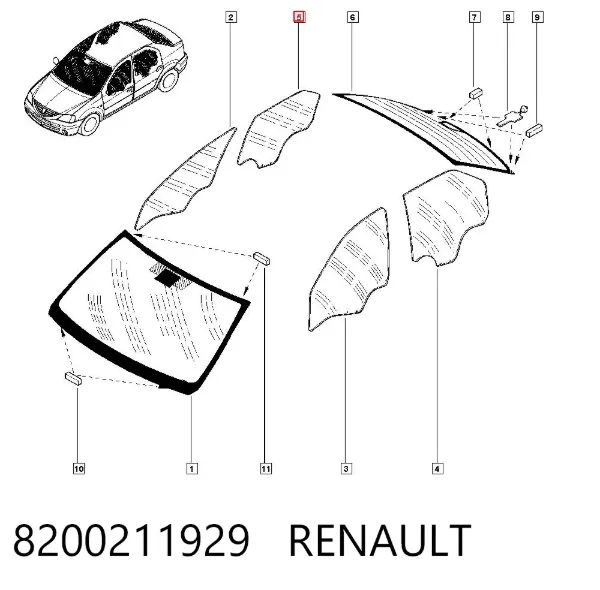 Vidro da porta traseira direita 8200211929 Renault (RVI)