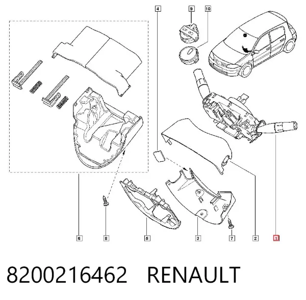 Comutador instalado na coluna da direção, montado 8200216462 Renault (RVI)