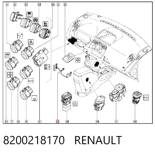 Unidade de interruptores de botão do volante de direção 8200218170 Renault (RVI)