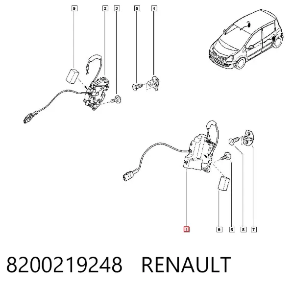 Fecho da porta traseira esquerda 8200219248 Renault (RVI)