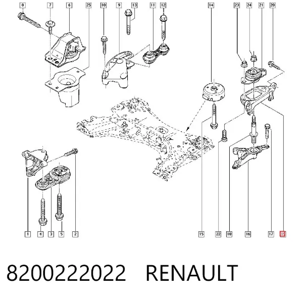 Consola de coxim (apoio) esquerda de motor 8200222022 Renault (RVI)