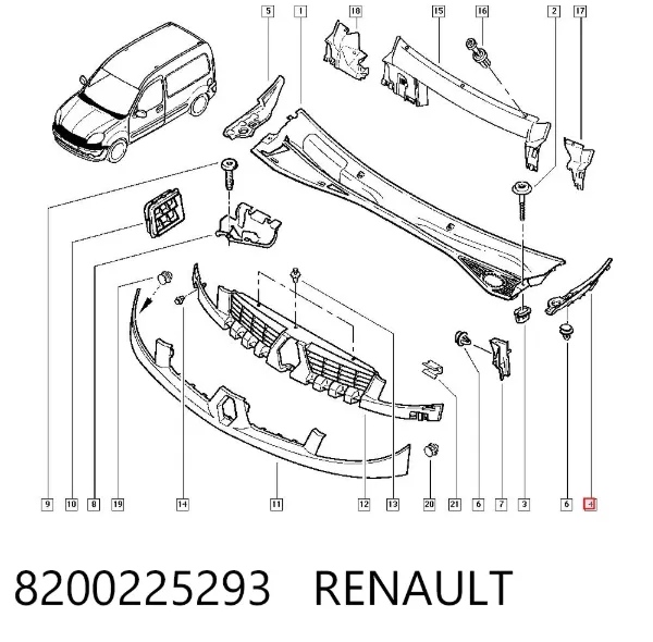 Grelha direita de limpadores de pára-brisa 8200225293 Renault (RVI)