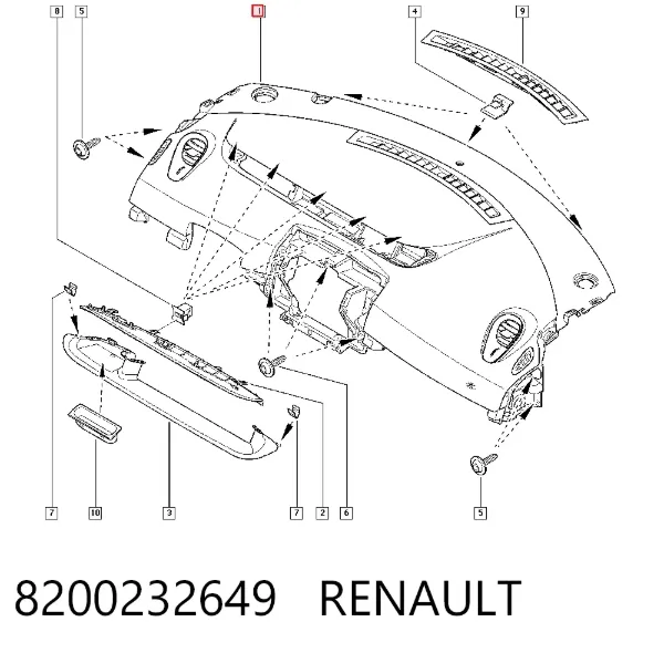 Painel de salão dianteira do "painel de instrumentos" 8200232649 Renault (RVI)