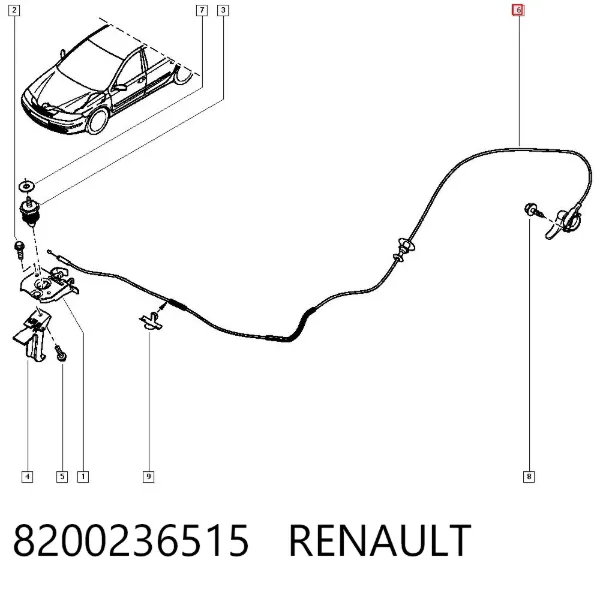 Cabo de abertura da capota 8200236515 Renault (RVI)
