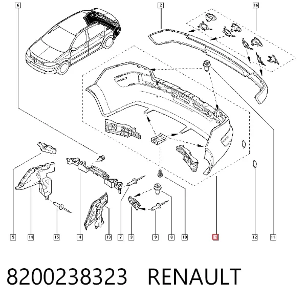 Pára-choque traseiro 8200238323 Renault (RVI)