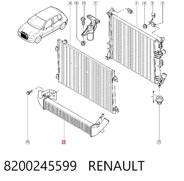 Radiador de intercooler 8200245599 Renault (RVI)