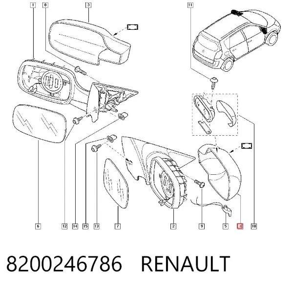 Placa sobreposta (tampa) do espelho de retrovisão direito 8200246786 Renault (RVI)