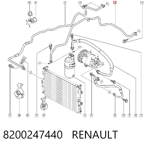 Mangueira de aparelho de ar condicionado, desde o radiador até o vaporizador 8200247440 Renault (RVI)