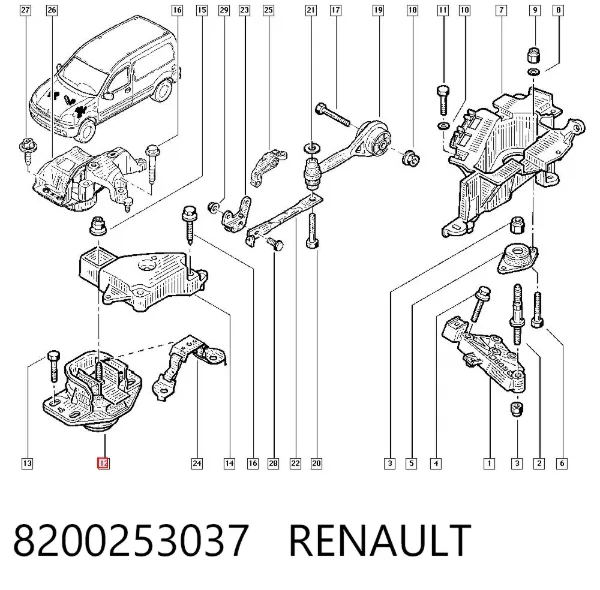Coxim (suporte) direito de motor 8200253037 Renault (RVI)