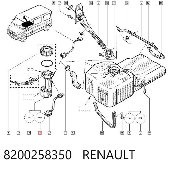 Módulo de bomba de combustível com sensor do nível de combustível 8200258350 Renault (RVI)