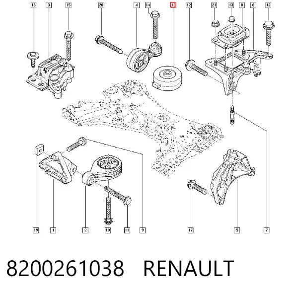 Coxim (suporte) traseiro de motor 8200261038 Renault (RVI)