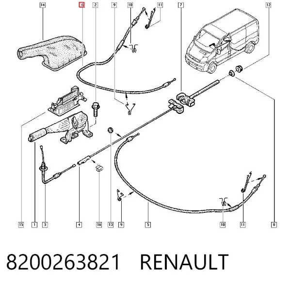 Cabo do freio de estacionamento traseiro direito 8200263821 Renault (RVI)