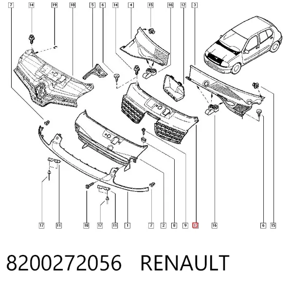 Grelha do radiador 8200272056 Renault (RVI)