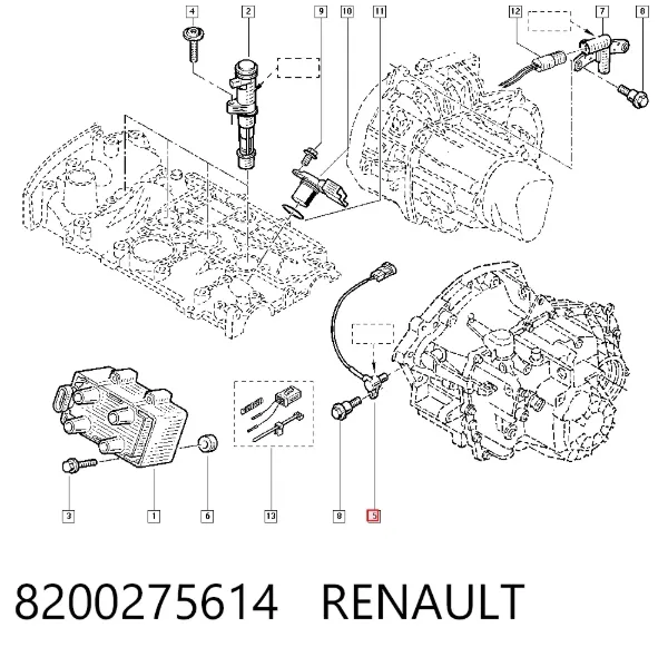 Sensor de posição (de revoluções) de cambota 8200275614 Renault (RVI)