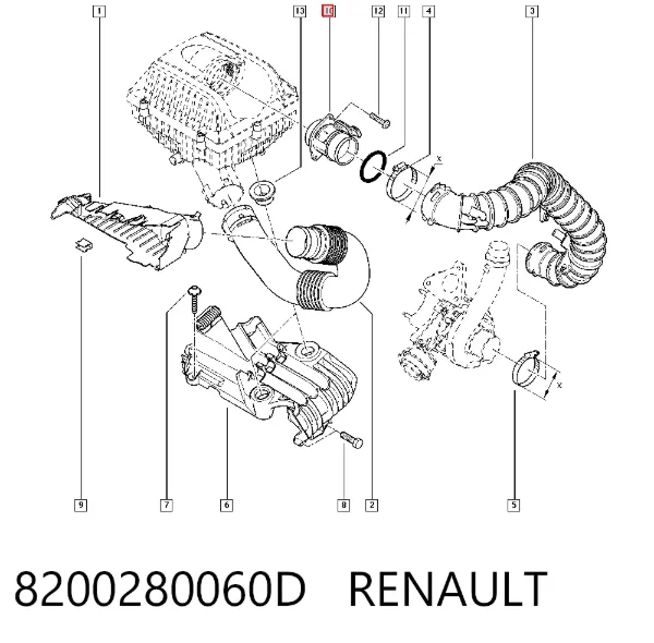 Sensor de fluxo (consumo) de ar, medidor de consumo M.A.F. - (Mass Airflow) 8200280060D Renault (RVI)