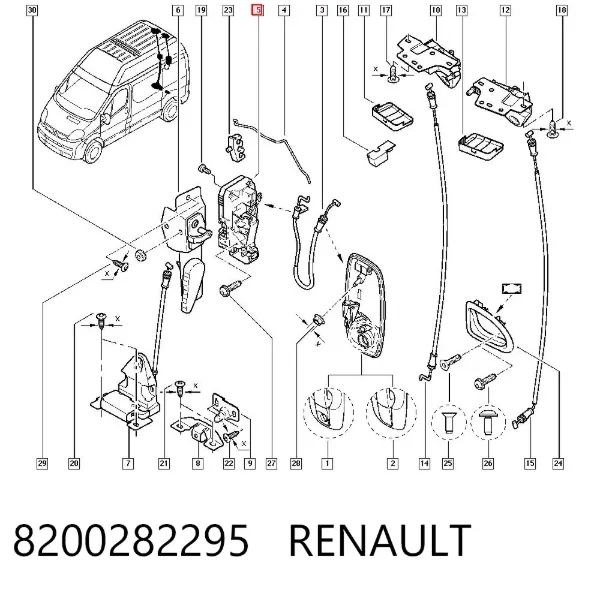 Fecho da porta traseira esquerda batente 8200282295 Renault (RVI)