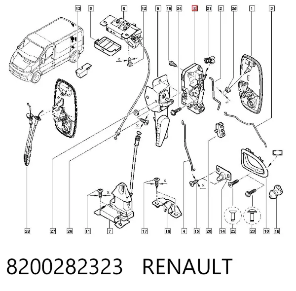 Fecho da porta traseira esquerda batente 8200282323 Renault (RVI)