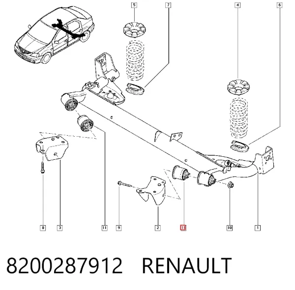 Bloco silencioso de viga traseira (de plataforma veicular) 8200287912 Renault (RVI)