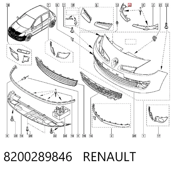 Consola do pára-choque dianteiro direito 8200289846 Renault (RVI)