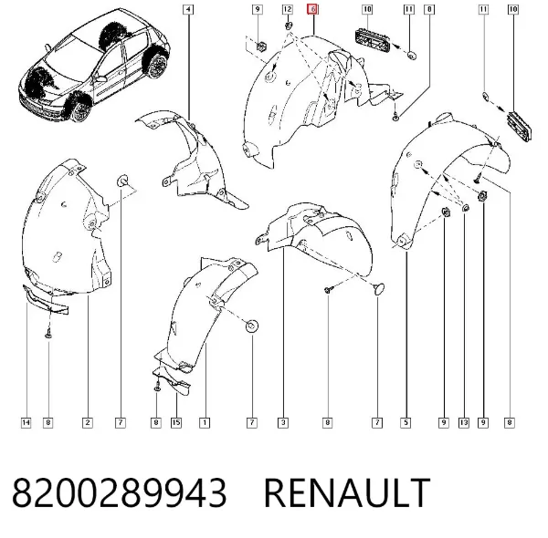 Guarda-barras do pára-lama traseiro direito 8200289943 Renault (RVI)