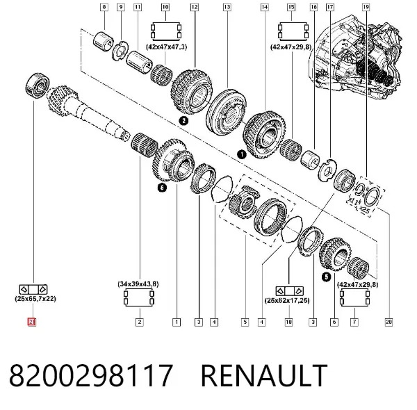 Rolamento da Caixa de Mudança 8200298117 Renault (RVI)