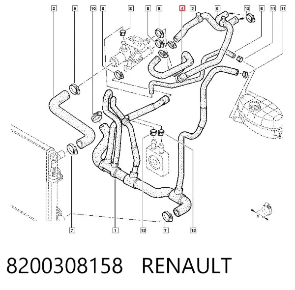 Mangueira do radiador de aquecedor (de forno), fornecimento 8200308158 Renault (RVI)