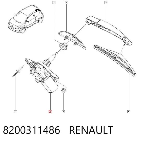 Motor de limpador pára-brisas de vidro traseiro 8200311486 Renault (RVI)