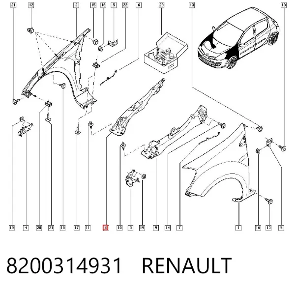 Consola superior de fixação do pára-lama dianteiro direito 8200314931 Renault (RVI)