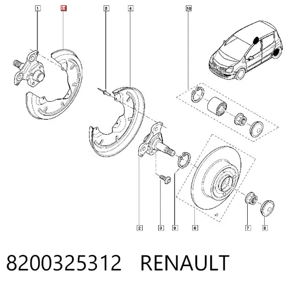 Proteção do freio de disco traseiro 8200325312 Renault (RVI)