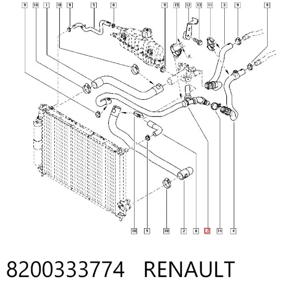 Mangueira do radiador de aquecedor (de forno), fornecimento 8200333774 Renault (RVI)
