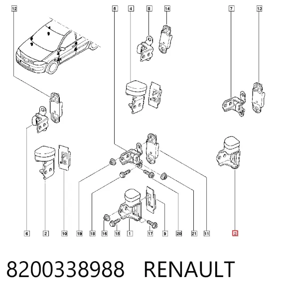 Gozno da porta traseira esquerda 8200338988 Renault (RVI)