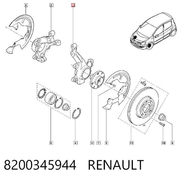 Pino moente (extremidade do eixo) dianteiro esquerdo 8200345944 Renault (RVI)