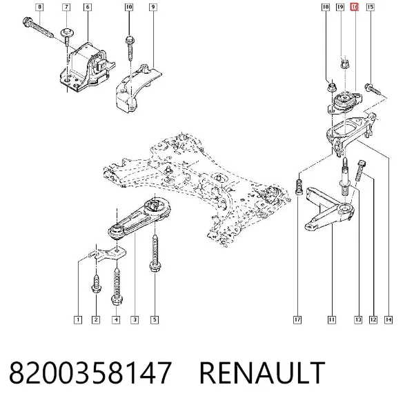 Coxim (suporte) esquerdo de motor 8200358147 Renault (RVI)