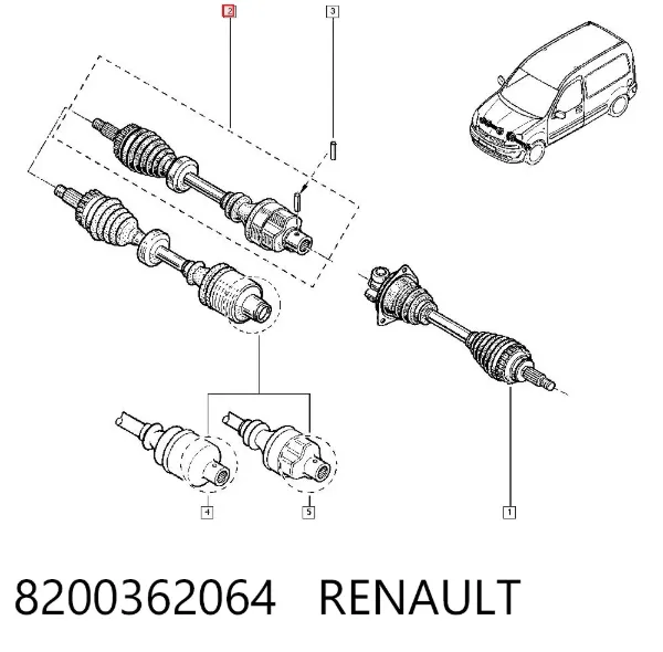 Semieixo (acionador) dianteiro direito 8200362064 Renault (RVI)