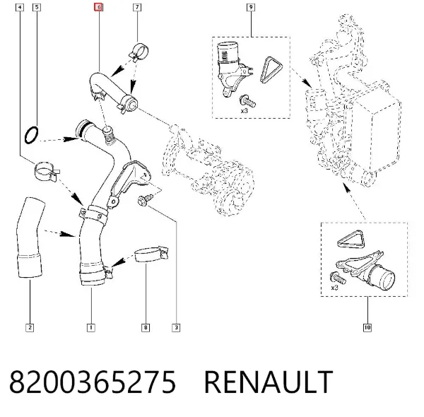 Mangueira (cano derivado) do sistema de esfriamento 8200365275 Renault (RVI)