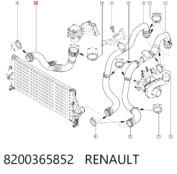 Mangueira (cano derivado) de intercooler 8200365852 Renault (RVI)