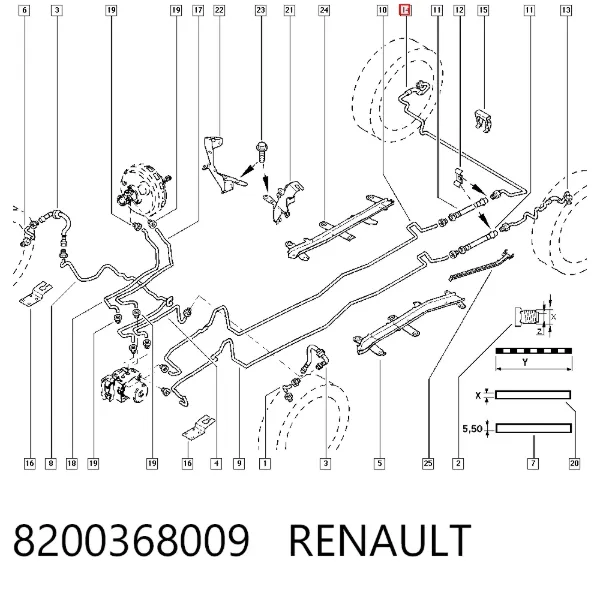 Tubo do freio traseiro direito 8200368009 Renault (RVI)