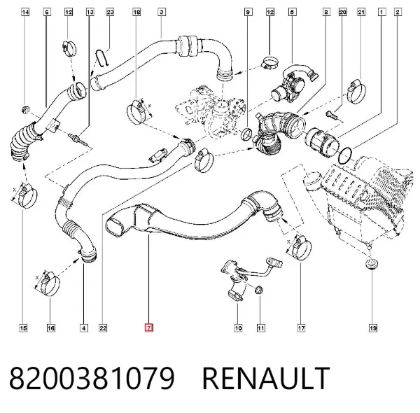 Cano derivado de ar, entrada de filtro de ar 8200381079 Renault (RVI)