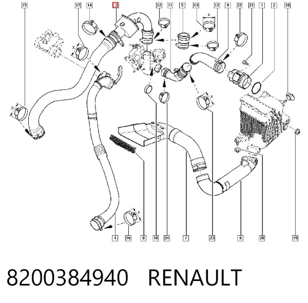 Mangueira (cano derivado) de intercooler 8200384940 Renault (RVI)