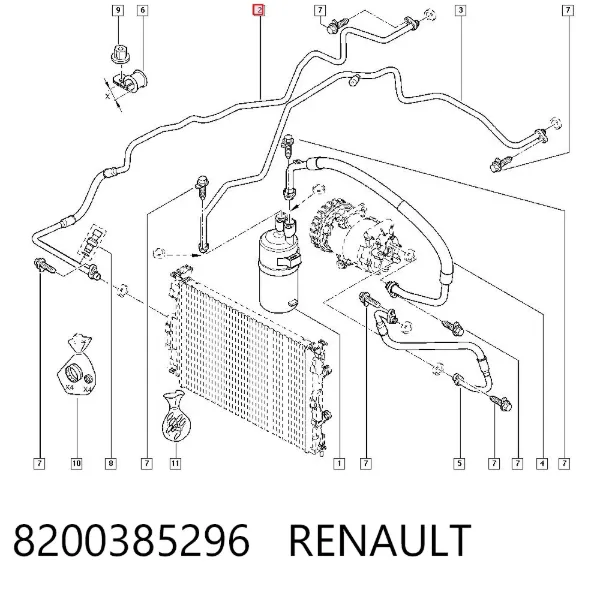 Mangueira de aparelho de ar condicionado, desde o radiador até o secador 8200385296 Renault (RVI)