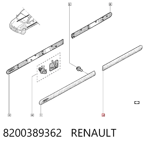Moldura da porta traseira esquerda 8200389362 Renault (RVI)