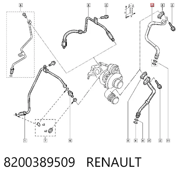 Tubo (mangueira) de derivação de óleo de turbina 8200389509 Renault (RVI)