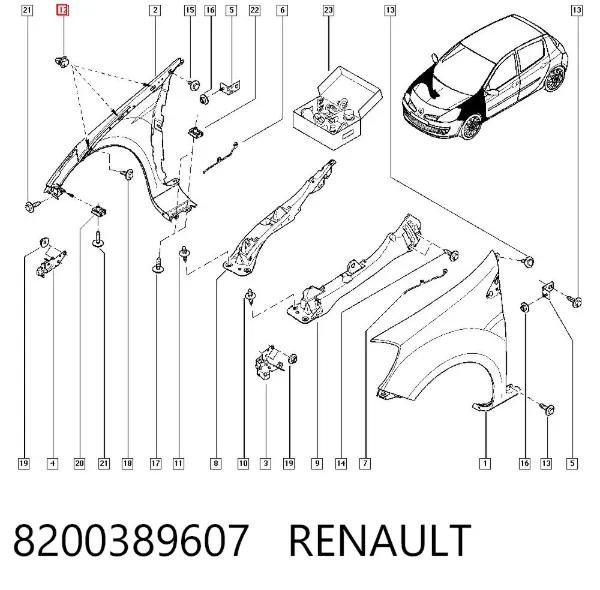 Braçadeira de moldura do pára-lama 8200389607 Renault (RVI)
