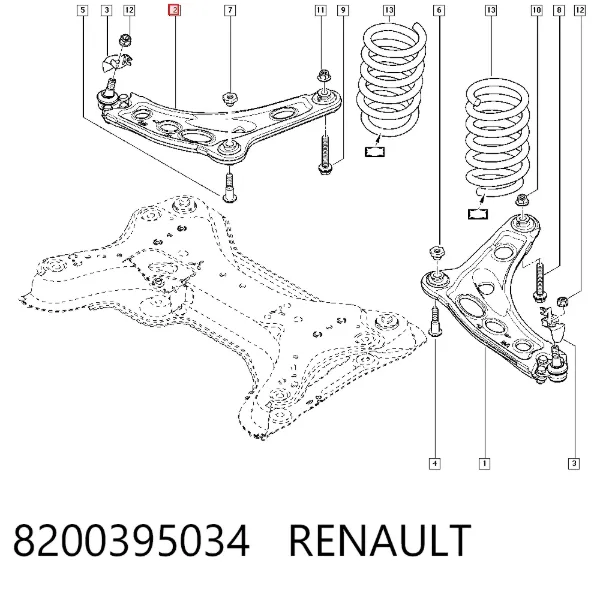 Braço oscilante inferior direito de suspensão dianteira 8200395034 Renault (RVI)