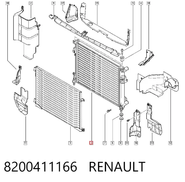 Radiador de esfriamento de motor 8200411166 Renault (RVI)