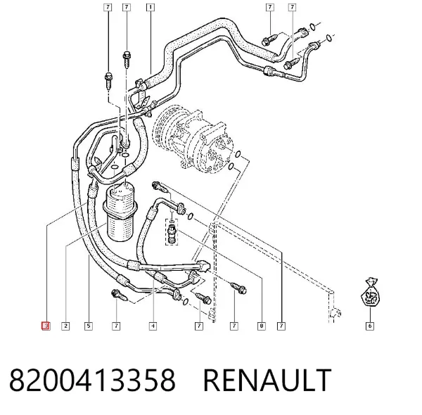 Mangueira de aparelho de ar condicionado, desde o secador até o compressor 8200413358 Renault (RVI)